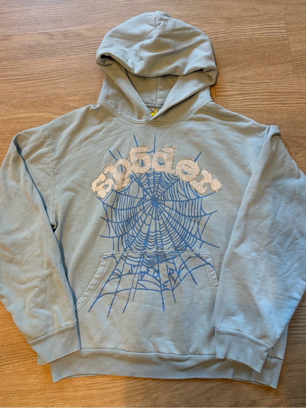 Spider WorldWide Men’s M Sp5der Web Hoodie Sky Blue Rhinestone Y2K Young Thug